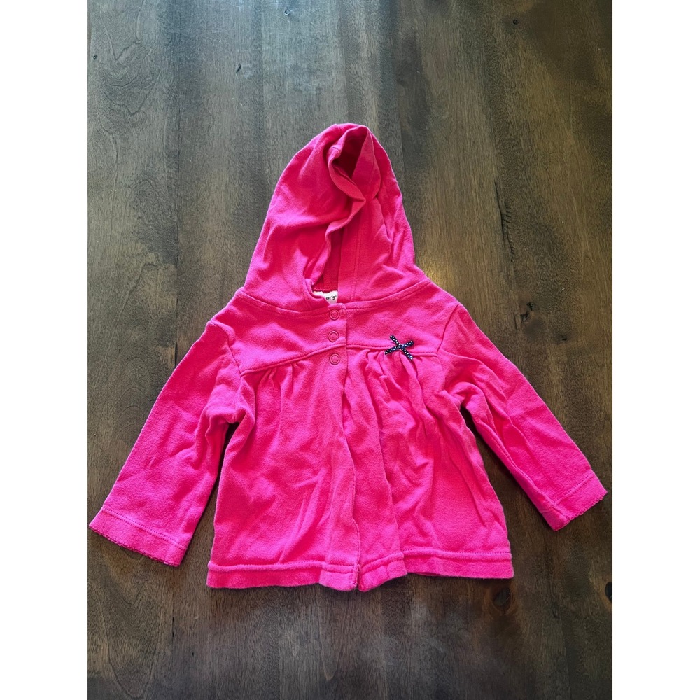 Carters Baby Girl Pink Hooded Cardigan Snap Front Jacket 3 Months Bow Accent